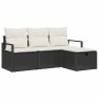 Conjunto de sofá de jardín con cojín 4 pcs Negro Poliratán