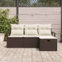 Conjunto de sofá de jardín con cojín 4 pcs Marrón Poliratán