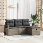 Conjunto de sofá de jardín con cojín 4 pcs Gris Poliratán