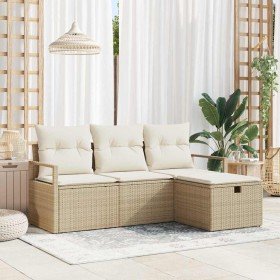 Conjunto de sofá de jardín con cojín 4 pcs Beige Poliratán Conjunto de sofá de jardín con cojín 4 pcs Beige Poliratán