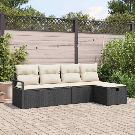 Conjunto de sofá de jardín con cojín 5 pcs Negro Poliratán