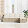Conjunto de sofá de jardín con cojín 5 pcs Beige Poliratán