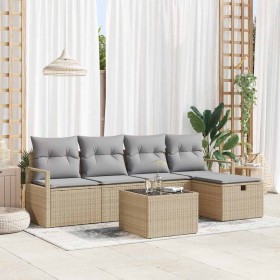 Conjunto de sofá de jardín con cojín 6 pcs Beige Poliratán