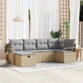 Conjunto de sofá de jardín con cojín 6 pcs Beige Poliratán
