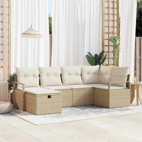 Conjunto de sofá de jardín con cojín 6 pcs Beige Poliratán Conjunto de sofá de jardín con cojín 6 pcs Beige Poliratán