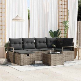 Conjunto de sofá de jardín con cojín 7 pcs Gris Poliratán Conjunto de sofá de jardín con cojín 7 pcs Gris Poliratán