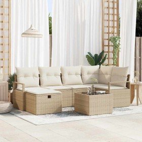 Conjunto de sofá de jardín con cojín 7 pcs Beige Poliratán en Conjuntos de jardín | Comprar online en Foro24
