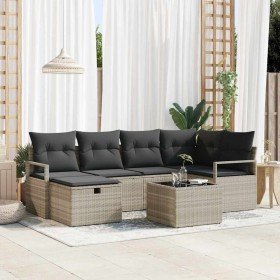 Conjunto de sofá de jardín con cojín 7 pcs Gris claro Poliratán