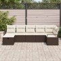 Conjunto de sofá de jardín con cojín 7 pcs Marrón Poliratán