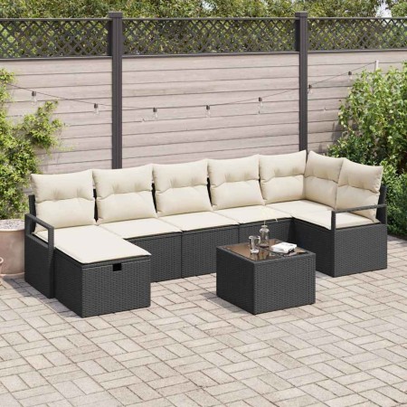 Conjunto de sofá de jardín con cojín 8 pcs Negro Poliratán