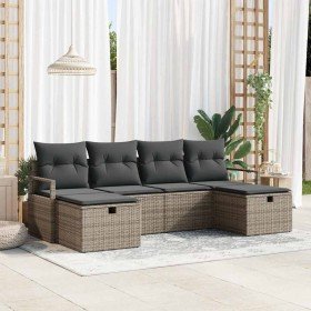 Conjunto de sofá de jardín con cojín 6 pcs Gris Poliratán