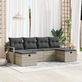 Conjunto de sofá de jardín con cojín 6 pcs Gris claro Poliratán