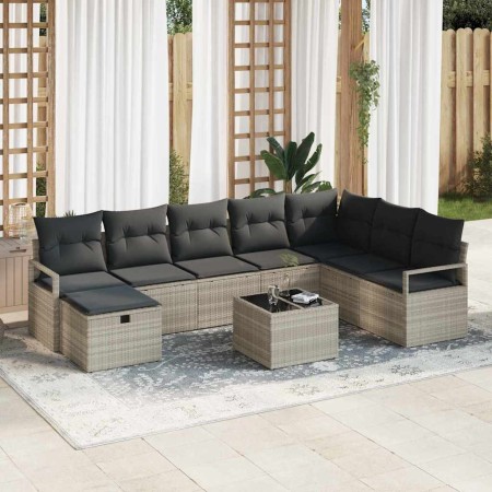 Conjunto de sofá de jardín 8 pcs Gris Claro Poliratán