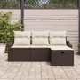Conjunto de sofá de jardín con cojín 4 pcs Marrón Poliratán