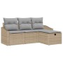 Conjunto de sofá de jardín con cojín 4 pcs Beige Poliratán