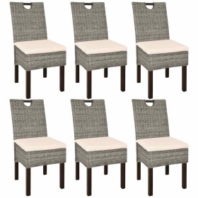 Sillas de comedor 6 unidades ratán kubu madera de mango