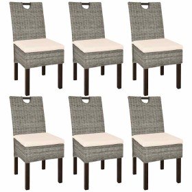Sillas de comedor 6 unidades ratán kubu madera de mango Sillas de comedor 6 unidades ratán kubu madera de mango