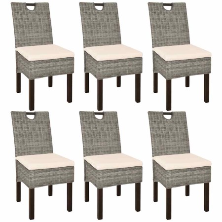 Sillas de comedor 6 unidades ratán kubu madera de mango