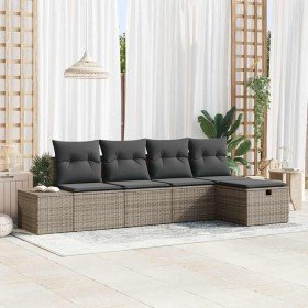 Conjunto de sofá de jardín 5 pcs Gris 55 x 62 x 69 cm Poliratán