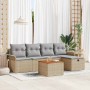 Conjunto de sofá de jardín con cojín 6 pcs Beige Poliratán