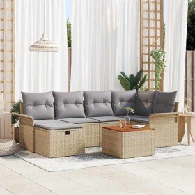 Conjunto de sofá de jardín con cojín 7 pcs Beige Poliratán