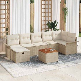 Conjunto de sofá de jardín con cojín 8 pcs Beige Poliratán