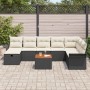 Conjunto de sofá de jardín con cojín 9 pcs Negro Poliratán