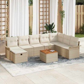 Conjunto de sofá de jardín con cojín 9 pcs Beige Poliratán