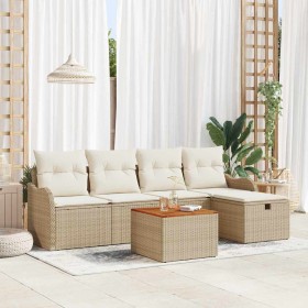 Conjunto de sofá de jardín con cojín 6 pcs Beige Poliratán
