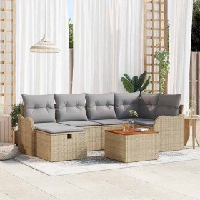 Conjunto de sofá de jardín con cojín 7 pcs Beige Poliratán en Conjuntos de jardín | Comprar online en Foro24