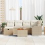 Conjunto de sofá de jardín con cojín 7 pcs Beige Poliratán