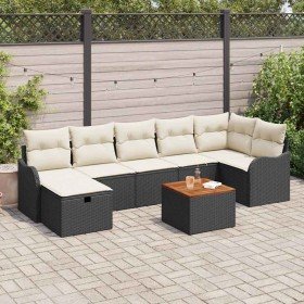 Conjunto de sofá de jardín con cojín 8 pcs Negro Poliratán