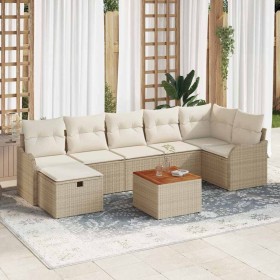 Conjunto de sofá de jardín con cojín 8 pcs Beige Poliratán