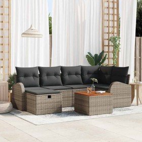 Conjunto de sofá de jardín con cojín 7 pcs Gris Poliratán Conjunto de sofá de jardín con cojín 7 pcs Gris Poliratán