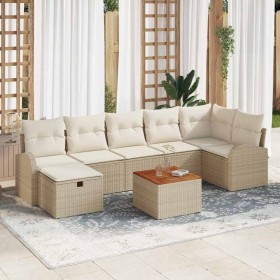 Conjunto de sofá de jardín con cojín 8 pcs Beige Poliratán