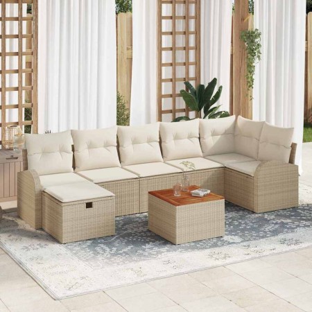 Conjunto de sofá de jardín con cojín 8 pcs Beige Poliratán
