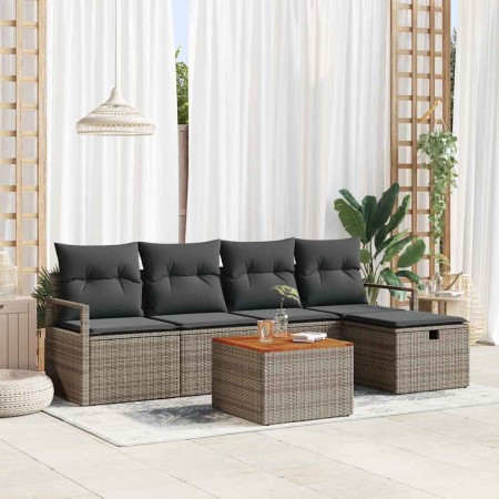 Conjunto de sofá de jardín con cojín 6 pcs Gris Poliratán