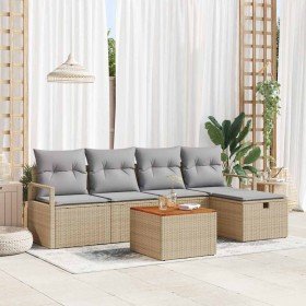 Conjunto de sofá de jardín con cojín 6 pcs Beige Poliratán