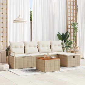 Conjunto de sofá de jardín con cojín 6 pcs Beige Poliratán