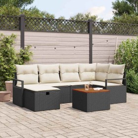 Conjunto de sofá de jardín con cojín 7 pcs Negro Poliratán