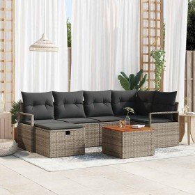 Conjunto de sofá de jardín con cojín 7 pcs Gris Poliratán