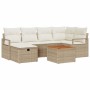 Conjunto de sofá de jardín con cojín 7 pcs Beige Poliratán