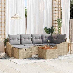 Conjunto de sofá de jardín con cojín 7 pcs Beige Poliratán