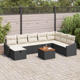Conjunto de sofá de jardín con cojín 9 pcs Negro Poliratán Conjunto de sofá de jardín con cojín 9 pcs Negro Poliratán