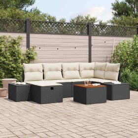 Conjunto de sofá de jardín con cojín 7 pcs Negro Poliratán