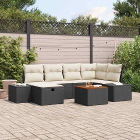 Conjunto de sofá de jardín con cojín 7 pcs Negro Poliratán Conjunto de sofá de jardín con cojín 7 pcs Negro Poliratán