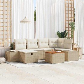 Conjunto de sofá de jardín con cojín 7 pcs Beige Poliratán