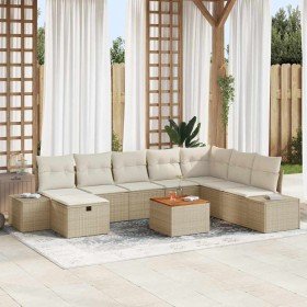 Conjunto de sofá de jardín con cojín 9 pcs Beige Poliratán