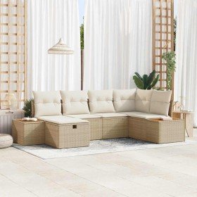 Conjunto de sofá de jardín con almohada 6 pcs Beige Poliratán en Sofás de exterior | Comprar online en Foro24