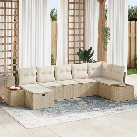 Conjunto de sofá de jardín 7 pcs Beige 55 x 62 x 69 cm